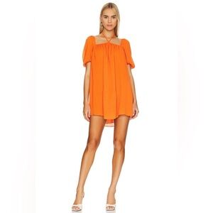 REVOLVE Orange Mini Dress with Puff Sleeves